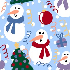 Winter seamless snowman pattern for fabrics and textiles and packaging and gifts and cards and linens and kids 