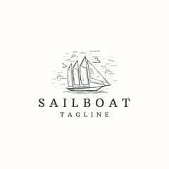 Sailing boat or sailing yacht logo icon design template flat vector illustration