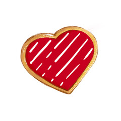 Valentin day's dessert. Red heart ginger cookie, isolated on white background
