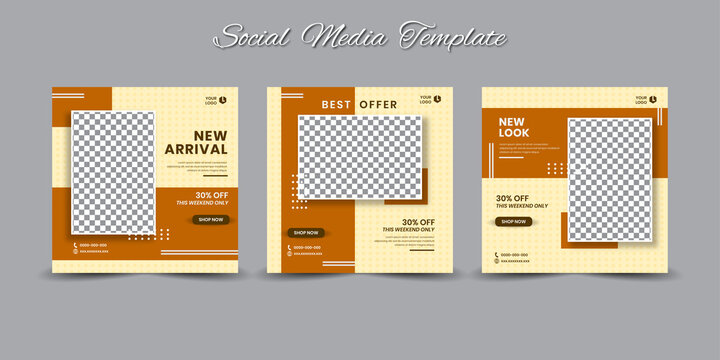 Editable set social media template post for sales promotion with brown color geometric square shapes. Modern style graphic design element for banners, flyers, digital marketing, ads, promo, etc.