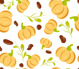Pumpkin vector seamless pattern fall harvest autumn season wallpaper endless nature template