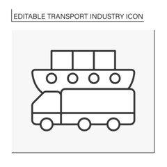  Freight transport line icon. Transporting commodities and merchandise goods and cargo. Industry type concept. Isolated vector illustration. Editable stroke