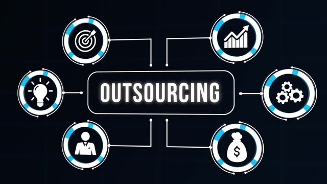 Internet, business, Technology and network concept. Outsourcing Human Resources. Virtual button.