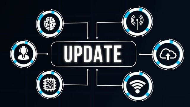 Internet, business, Technology and network concept. Update software computer program upgrade. Virtual button.