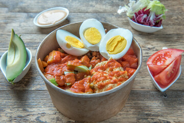 Vegetarian poke bowl, with eggs