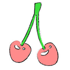 春のフルーツイラスト さくらんぼ カラー版 鉛筆風線