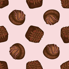 Seamless pattern with hand drawn colored chocolate candies