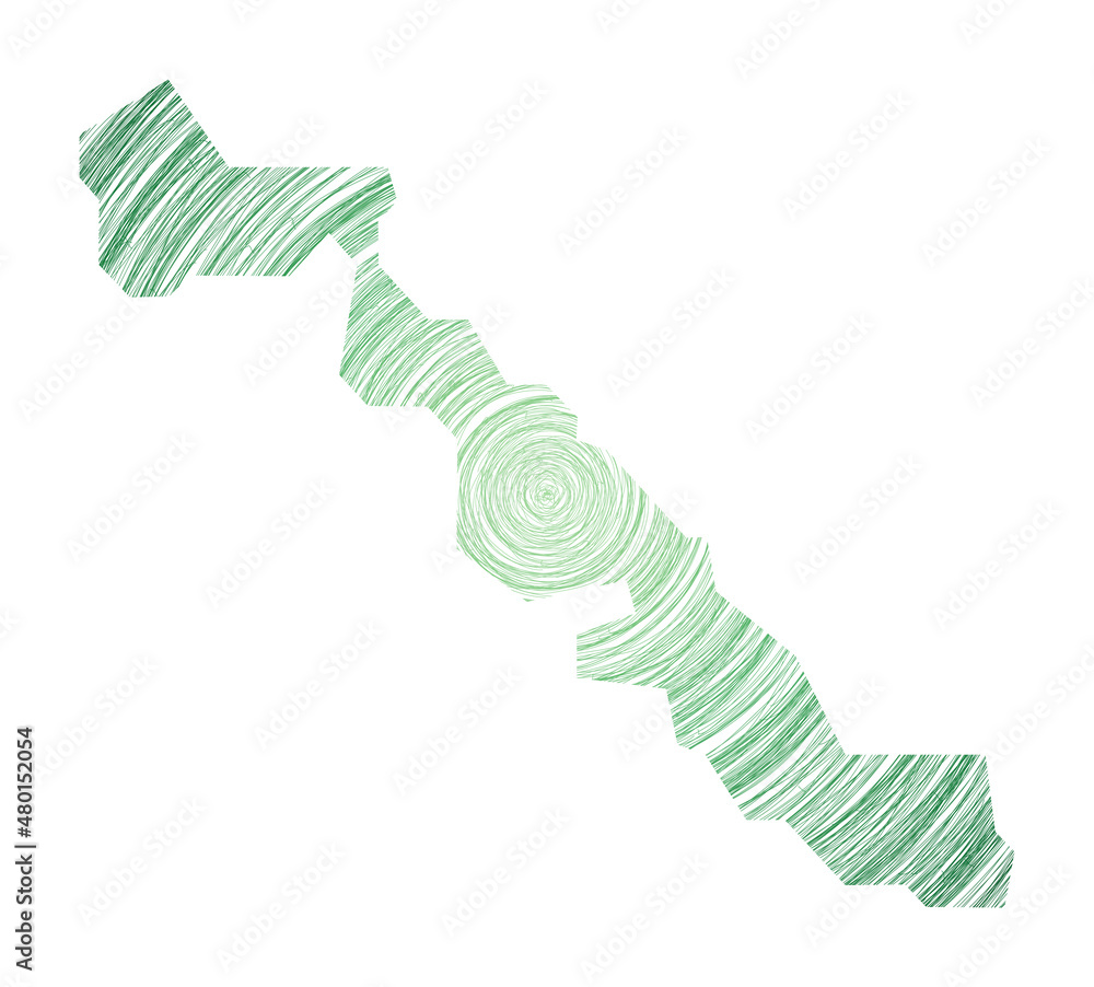 Poster musha cay map filled with concentric circles. sketch style circles in shape of the island. vector il