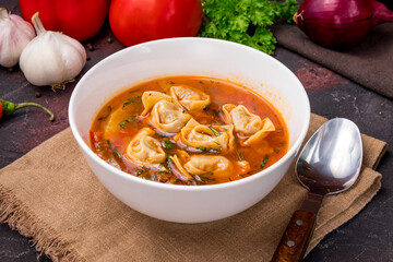 Dumplings in the soup chuchvara Uzbek cuisine