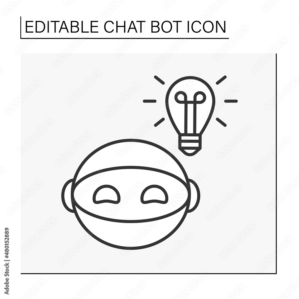 Poster robot line icon. bot inspire users. light bulb. ideas and strategies. chatbot concept. isolated vect