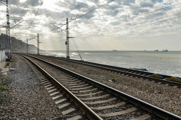 Obraz premium railway along Black sea in Tuapse (Krasnodar krai, Russia)