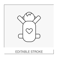 Obraz premium Baby carrier line icon. Ergobackpack carrier for newborn. Sling. Childhood concept. Isolated vector illustration. Editable stroke