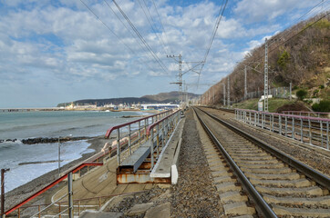 railway along Black sea in Tuapse (Krasnodar krai, Russia)
