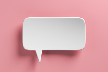 Social media notification icon, white bubble speech on pink background. 3D rendering