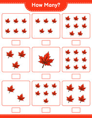 Fototapeta na wymiar Counting game, how many Maple Leaf. Educational children game, printable worksheet, vector illustration
