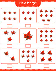Counting game, how many Maple Leaf. Educational children game, printable worksheet, vector illustration