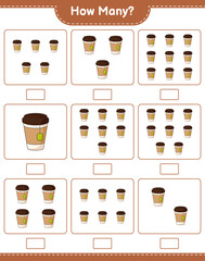 Counting game, how many Tea Cup. Educational children game, printable worksheet, vector illustration