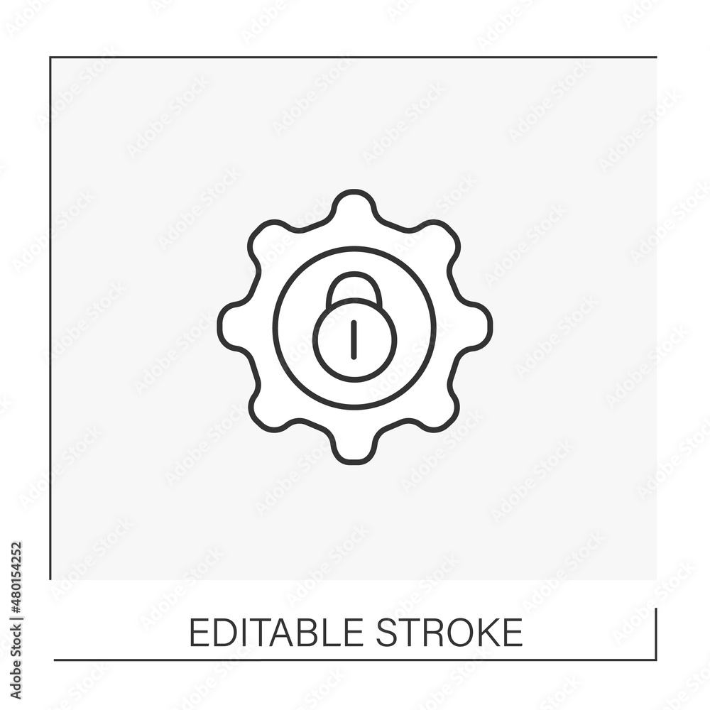Poster settings line icon. configurations for safety technologies using. protect personal data. cogwheel. d