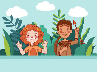 Obraz na płótnie Canvas Cute kids in carnival costumes. Vector illustration 