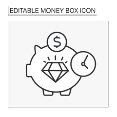  Moneybox line icon. Diamond inside piggybank. Accumulation of money. Wealth concept. Isolated vector illustration.Editable stroke
