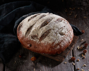 Rye bread on a dark background