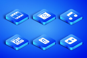 Set Speaker mute, Play video, Music player, Online and note, tone icon. Vector