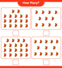 Counting game, how many Socks. Educational children game, printable worksheet, vector illustration