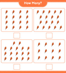 Counting game, how many Oak Leaf. Educational children game, printable worksheet, vector illustration