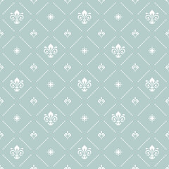 Seamless pattern. Modern geometric ornament with white royal lilies. Classic vintage background