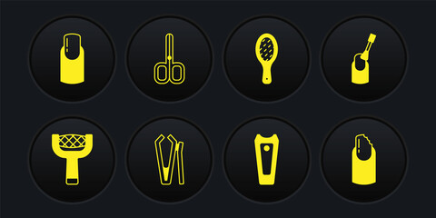 Set Nail file, manicure, cutter, scissors, Broken nail and icon. Vector