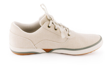 Men's shoes made of natural fabric, insulated on a white background.