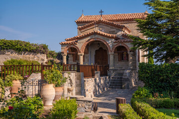 Beautiful scenic view of courtyard in Orthodox Monastery of Áyios Stéfanos (St. Stephen), hanging...