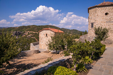 Beautiful scenic view of courtyard in Orthodox Monastery of Áyios Ayía Triáda (Holy Trinity),...