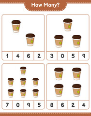Counting game, how many Tea Cup. Educational children game, printable worksheet, vector illustration