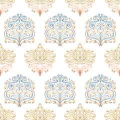 Vintage Classical Motifs Ornamental Watercolor Seamless Pattern