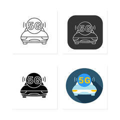  5g smart car control icons set. Self-driving vehicle sign. Autonomous driving, fifth generation internet. Internet.Collection of icons in linear, filled, color styles.Isolated vector illustrations