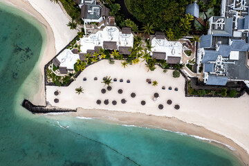 Aerial view, bay at Grand Port, Hotel Shangri-la le Touessrok, ile Chat, il aux Cerfs, Flacq, Mauritius, Africa