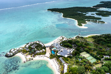 Aerial view, bay at Grand Port, Hotel Shangri-la le Touessrok, ile Chat, il aux Cerfs, Flacq,...