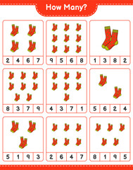 Counting game, how many Socks. Educational children game, printable worksheet, vector illustration