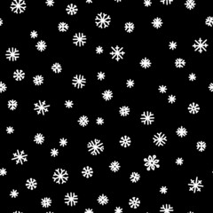 Seamless pattern of white snowflakes on a black background. Simple pattern for backdrops, wrapping paper and seasonal design. Christmas background with snow in scandinavian style - 480159060