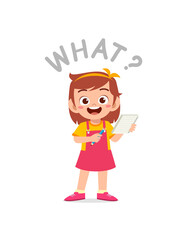 cute little girl holding note book as journalist