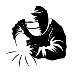 Workshop logo. Vector illustration of a worker on a white background.