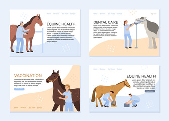 set of vector banners with equine veterinarians