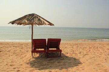 lounge chairs on the beach