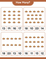 Counting game, how many Pie. Educational children game, printable worksheet, vector illustration