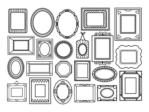 Set of decorative frames. Collection of vintage picture frames. Various doodle frames. Vector illustration of different hand frames.


