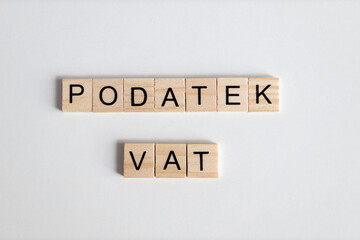 Podatek VAT, reforma podatkowa - słowa z literek na jednolitym tle - obrazy, fototapety, plakaty