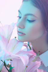 Fototapeta premium gentle girl and lilies
