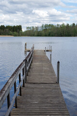 Wooden pier on a lake in summer,  Finland.