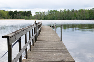Wooden pier on a lake in summer,  Finland.